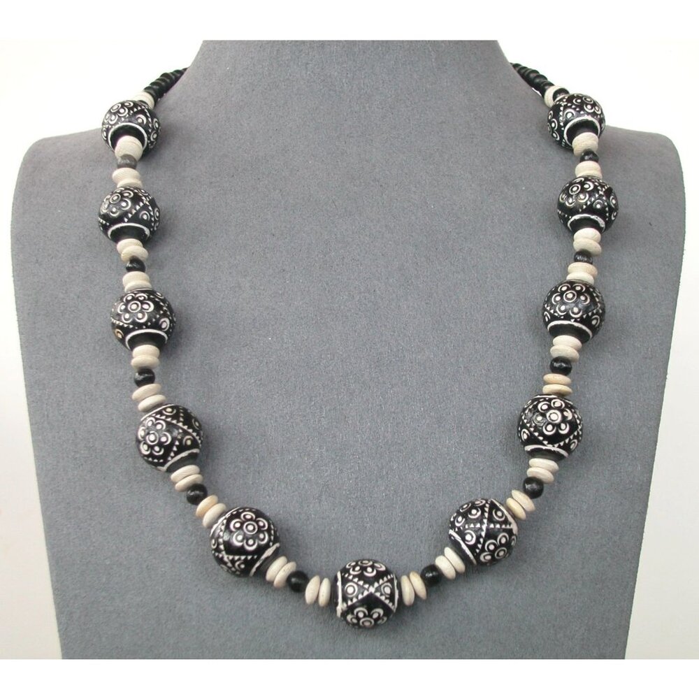 Wood Necklace Made of Ebony Wood Beads.  24" length
